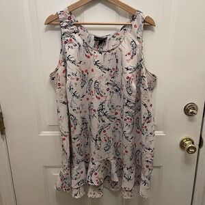 Lane Bryant White Pink Blue Floral Print Tunic Tank Women's Size 16 Ruffle Fairy